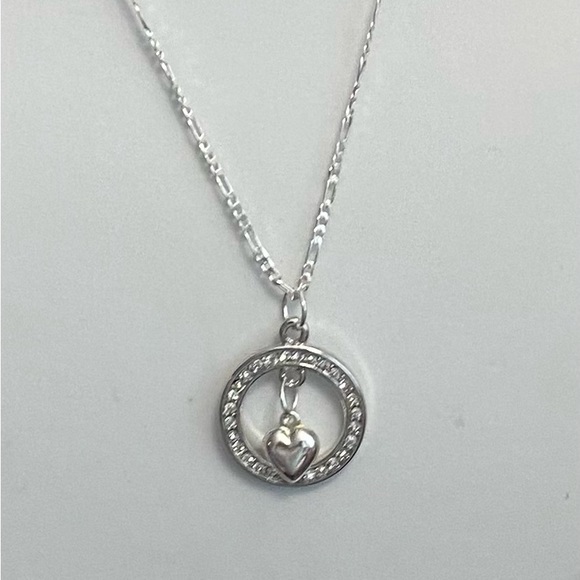 NEW** 925 sterling silver chain with heart and circle charm - Picture 3 of 4